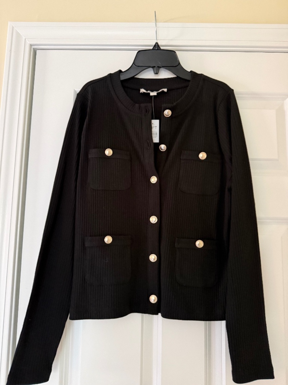 Loft Button Black Top NWT - Large